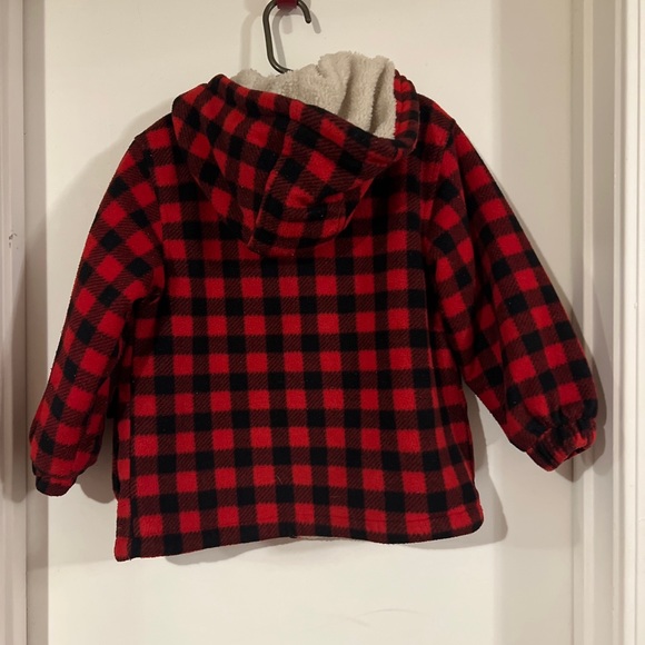 OshKosh b'Gosh Red Black Plaid Fleece Hooded Jacket Youth Small 4 - Picture 3 of 4